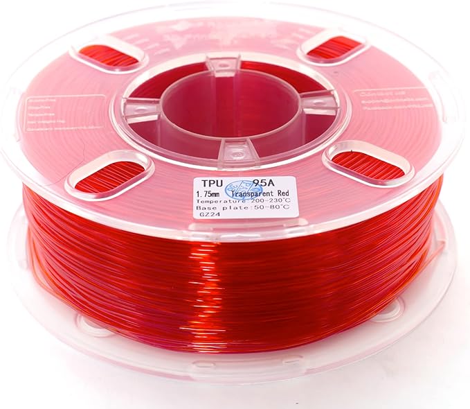 TPU Filament,PRILINE High Flow/High Speed Printing 95A TPU Flexible Soft 3D Printer Filament 1KG 1.75mm Spool,Support Fast Printing, Translucent Red