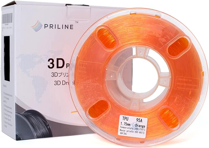 TPU Filament,PRILINE High Flow/High Speed Printing 95A TPU Flexible Soft 3D Printer Filament 1KG 1.75mm Spool,Support Fast Printing, Translucent Orange