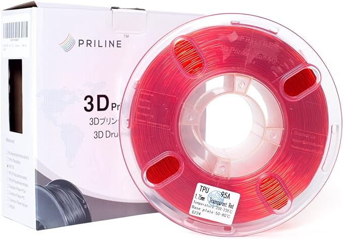 TPU Filament,PRILINE High Flow/High Speed Printing 95A TPU Flexible Soft 3D Printer Filament 1KG 1.75mm Spool,Support Fast Printing, Translucent Red